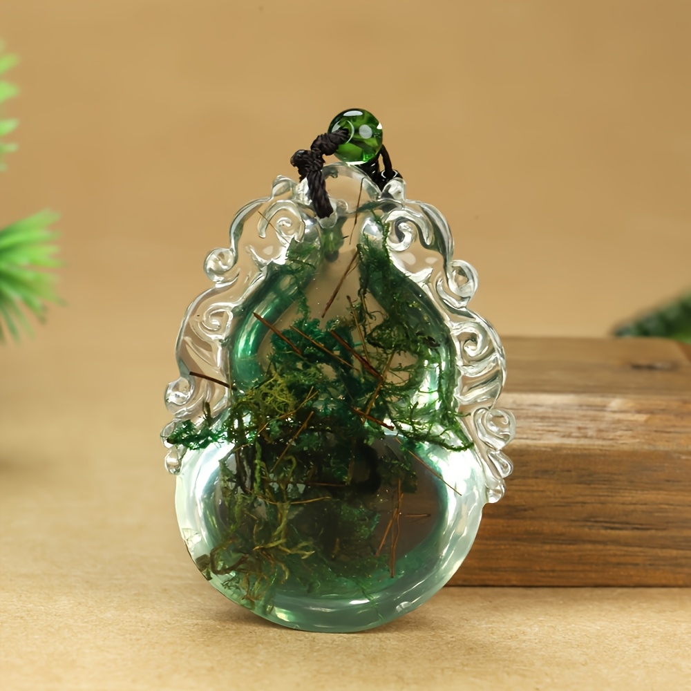 Unisex Natural Aqua Amber Gourd Shape Pendant Necklace